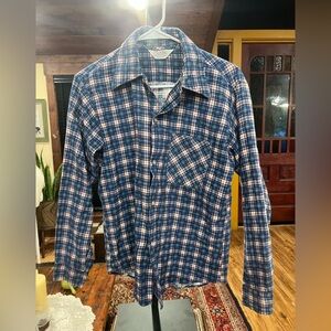 Vintage Men's Blue Plaid Prest-Rite Casual Button Down Flannel Shirt